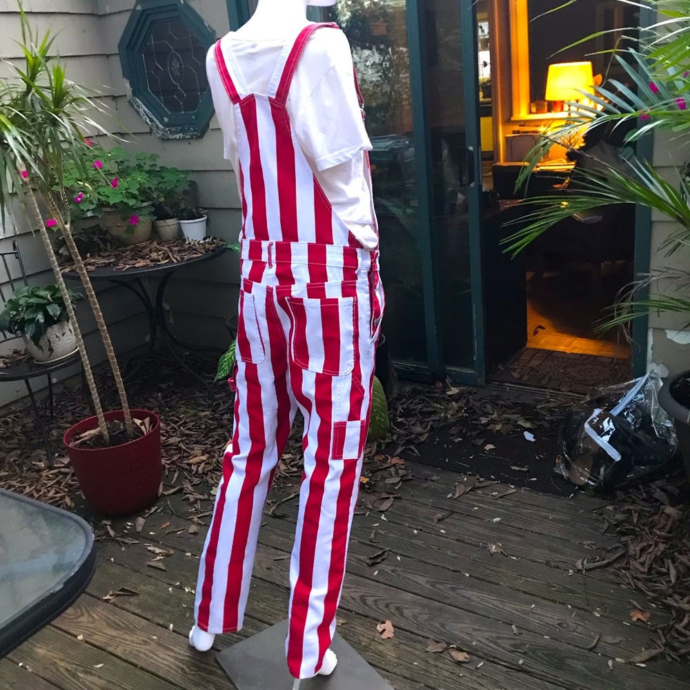 Red and White Bibs Jumpsuit XS